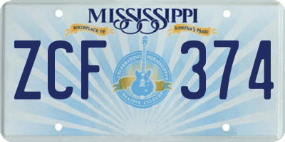 MS license plate ZCF374