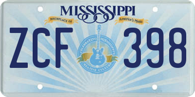 MS license plate ZCF398