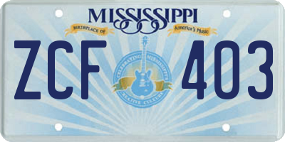 MS license plate ZCF403