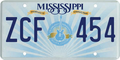 MS license plate ZCF454