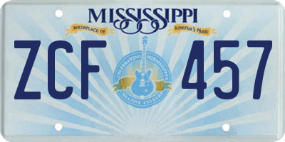 MS license plate ZCF457