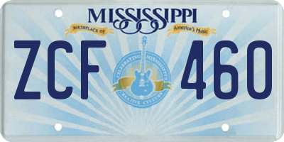 MS license plate ZCF460