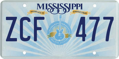 MS license plate ZCF477