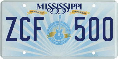 MS license plate ZCF500