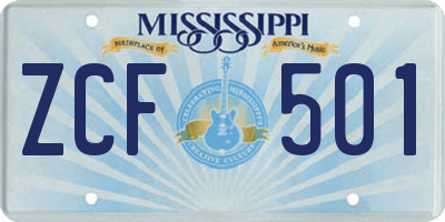 MS license plate ZCF501