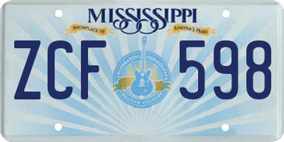 MS license plate ZCF598