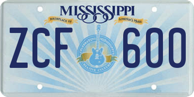 MS license plate ZCF600