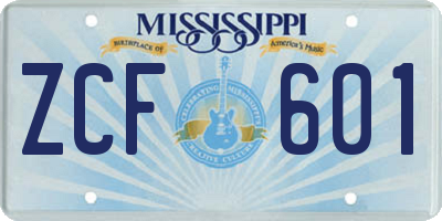 MS license plate ZCF601