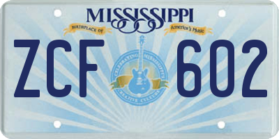 MS license plate ZCF602