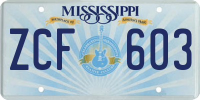 MS license plate ZCF603