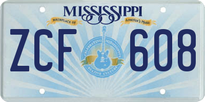 MS license plate ZCF608