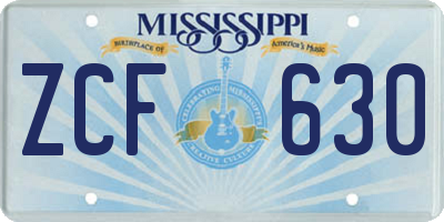 MS license plate ZCF630