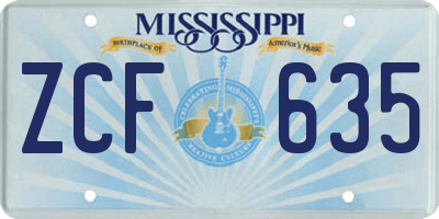 MS license plate ZCF635