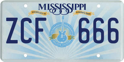MS license plate ZCF666