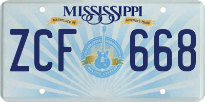MS license plate ZCF668