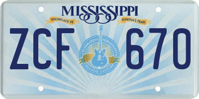 MS license plate ZCF670
