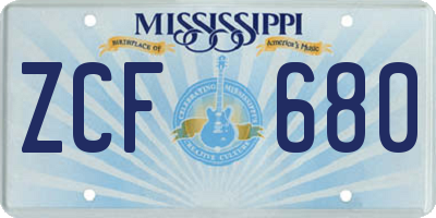 MS license plate ZCF680