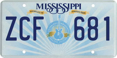 MS license plate ZCF681