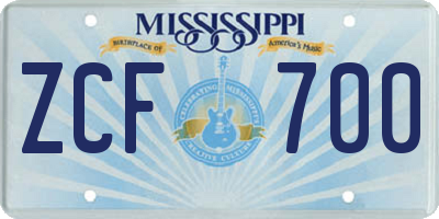 MS license plate ZCF700