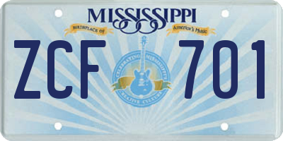 MS license plate ZCF701