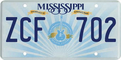 MS license plate ZCF702
