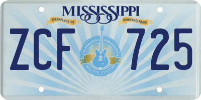 MS license plate ZCF725