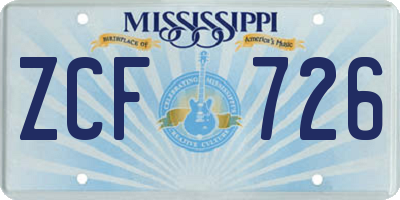 MS license plate ZCF726