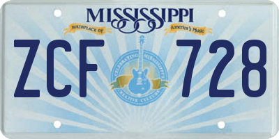 MS license plate ZCF728