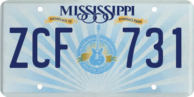 MS license plate ZCF731