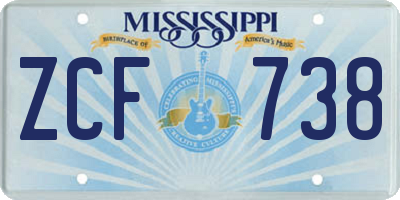 MS license plate ZCF738