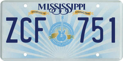 MS license plate ZCF751