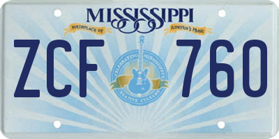 MS license plate ZCF760