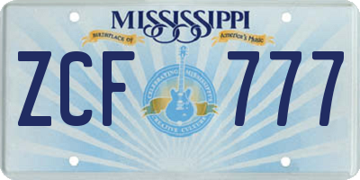 MS license plate ZCF777