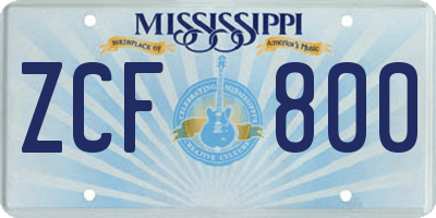 MS license plate ZCF800