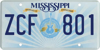 MS license plate ZCF801