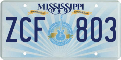 MS license plate ZCF803