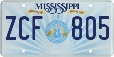 MS license plate ZCF805
