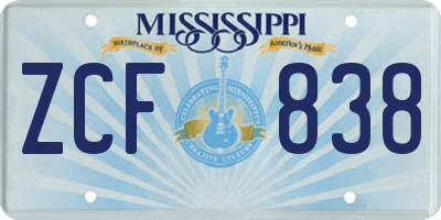 MS license plate ZCF838