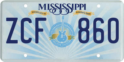 MS license plate ZCF860
