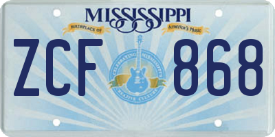 MS license plate ZCF868