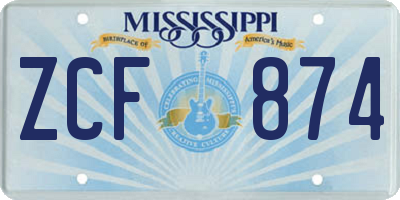 MS license plate ZCF874