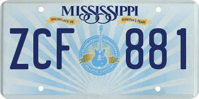 MS license plate ZCF881