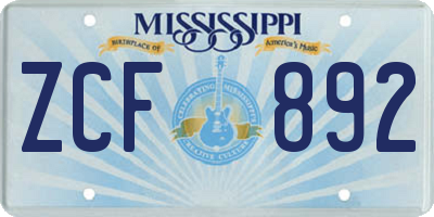 MS license plate ZCF892