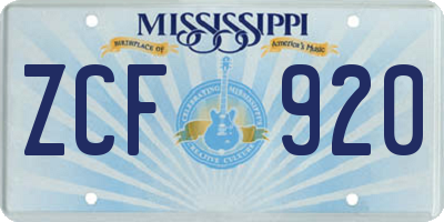 MS license plate ZCF920