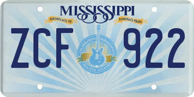 MS license plate ZCF922