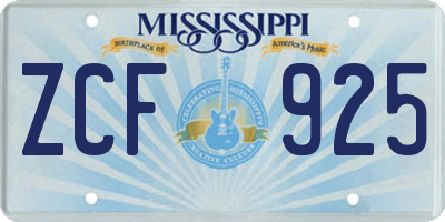 MS license plate ZCF925