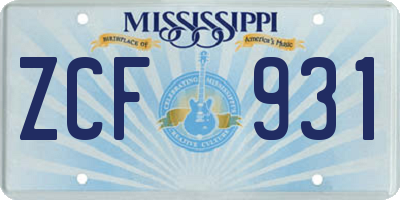 MS license plate ZCF931