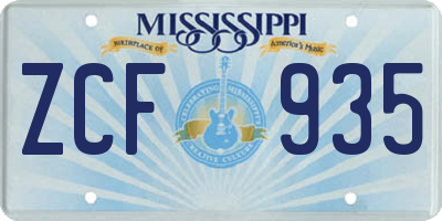 MS license plate ZCF935