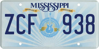 MS license plate ZCF938