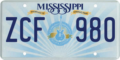 MS license plate ZCF980